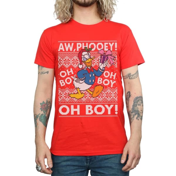 Disney Mens Donald Duck Christmas Fair Isle T-Shirt