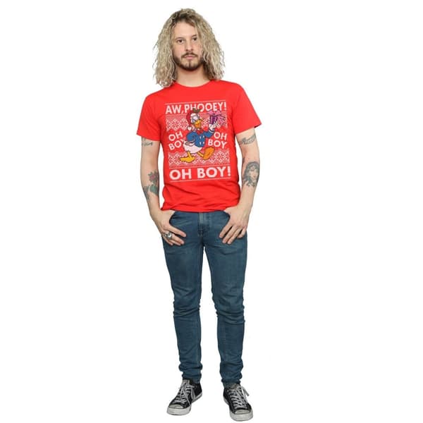Disney Mens Donald Duck Christmas Fair Isle T-Shirt