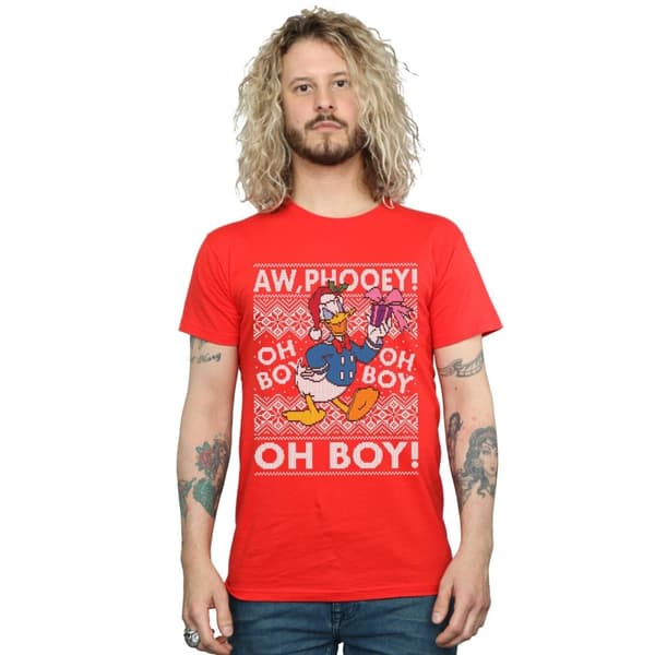 Disney Mens Donald Duck Christmas Fair Isle T-Shirt