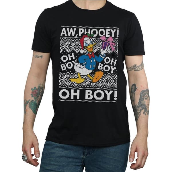 Disney Mens Donald Duck Christmas Fair Isle T-Shirt
