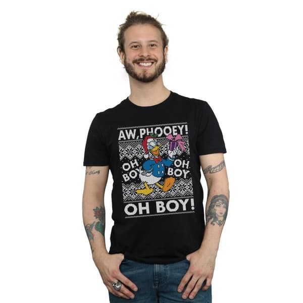 Disney Mens Donald Duck Christmas Fair Isle T-Shirt