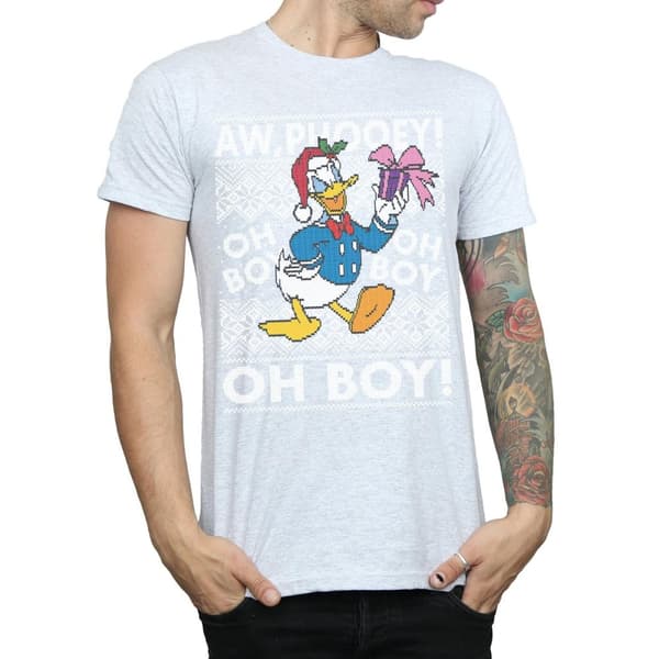 Disney Mens Donald Duck Christmas Fair Isle T-Shirt