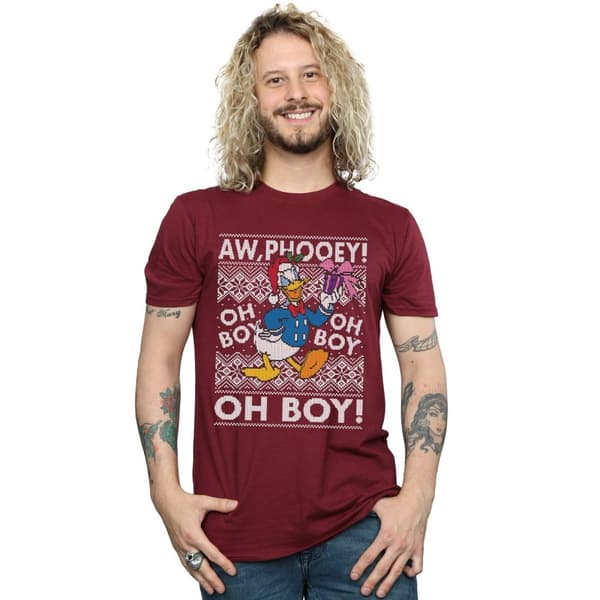 Disney Mens Donald Duck Christmas Fair Isle T-Shirt