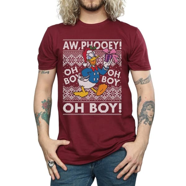 Disney Mens Donald Duck Christmas Fair Isle T-Shirt