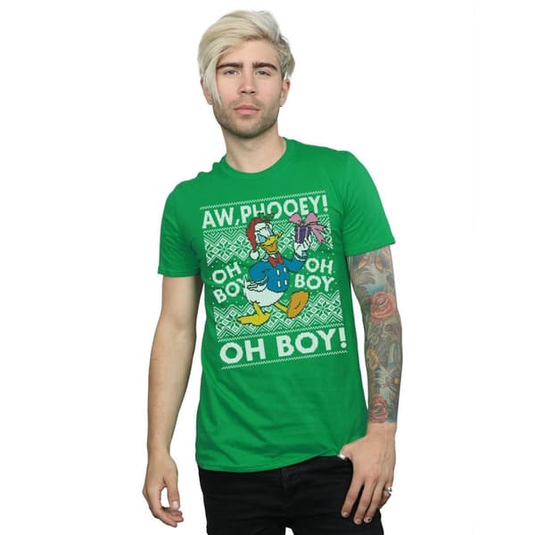 Disney Mens Donald Duck Christmas Fair Isle T-Shirt