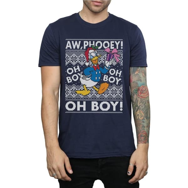 Disney Mens Donald Duck Christmas Fair Isle T-Shirt