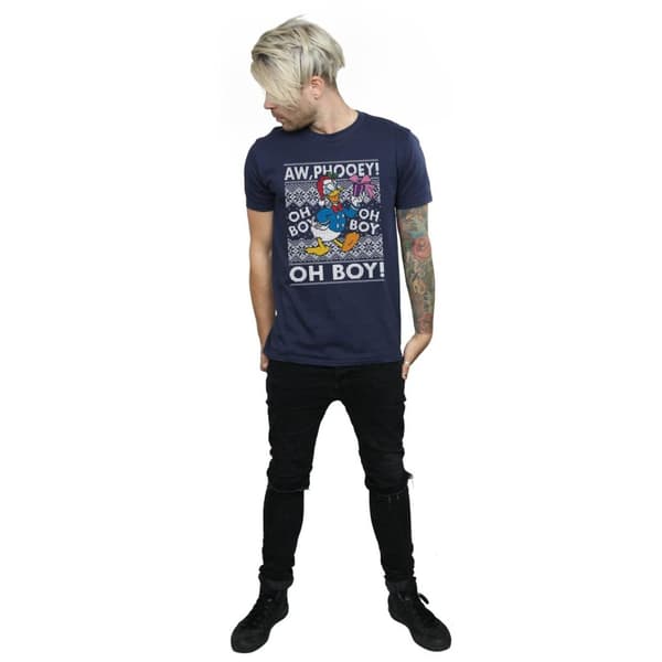 Disney Mens Donald Duck Christmas Fair Isle T-Shirt