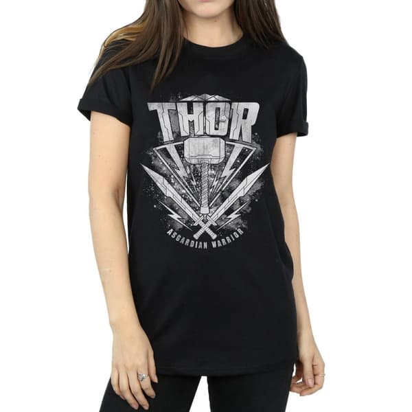 Marvel Womens/Ladies Thor Ragnarok Hammer Logo Cotton Boyfriend T-Shirt