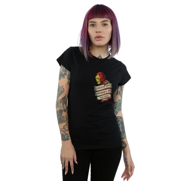 Marvel Womens/Ladies Iron Man Tattoo Journey Breast Print Cotton T-Shirt