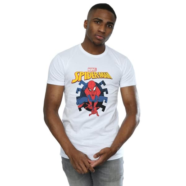 Marvel Mens Spider-Man Web Shooting Emblem Logo T-Shirt