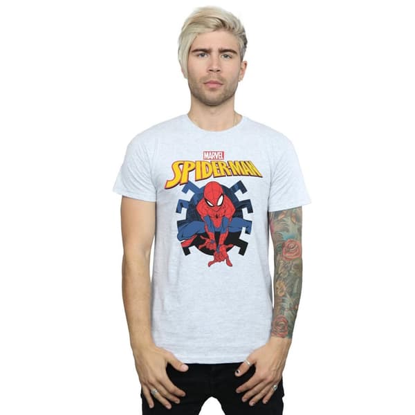 Marvel Mens Spider-Man Web Shooting Emblem Logo T-Shirt