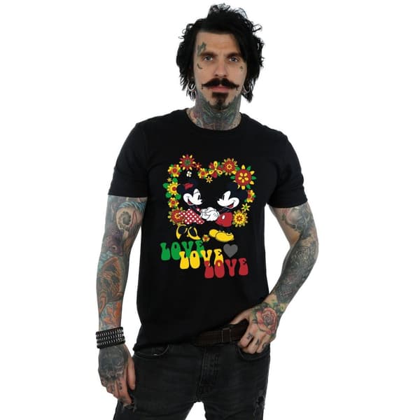 Disney Mens Mickey And Minnie Mouse Hippie Love T-shirt