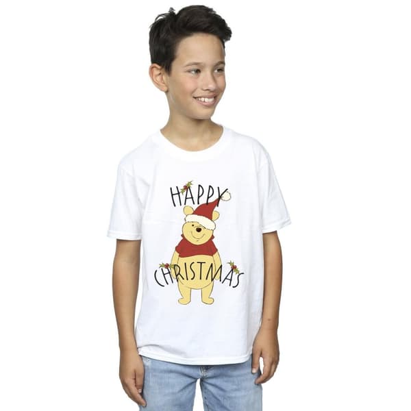 Disney Boys Winnie The Pooh Happy Christmas Holly T-Shirt