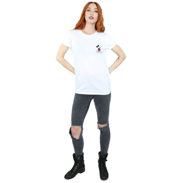 Disney Womens/Ladies Mickey Mouse Kickin Retro Chest Cotton Boyfriend T-Shirt