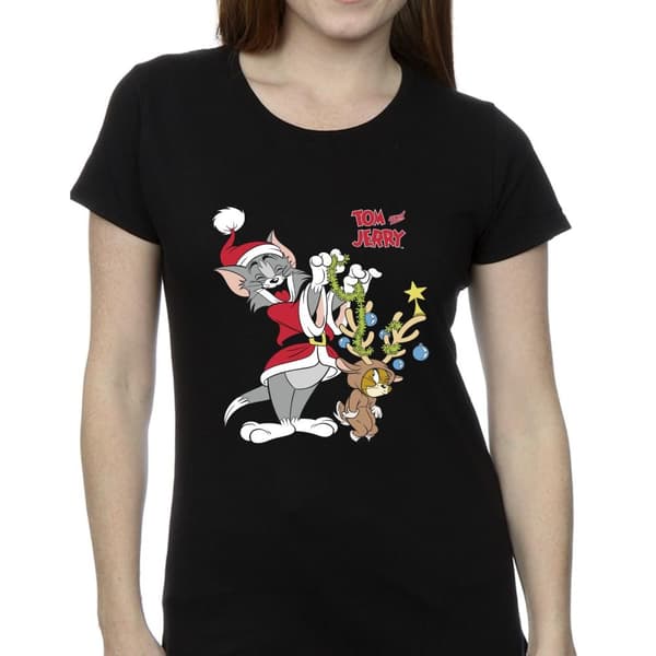 Tom & Jerry Womens/Ladies Christmas Reindeer Cotton T-Shirt