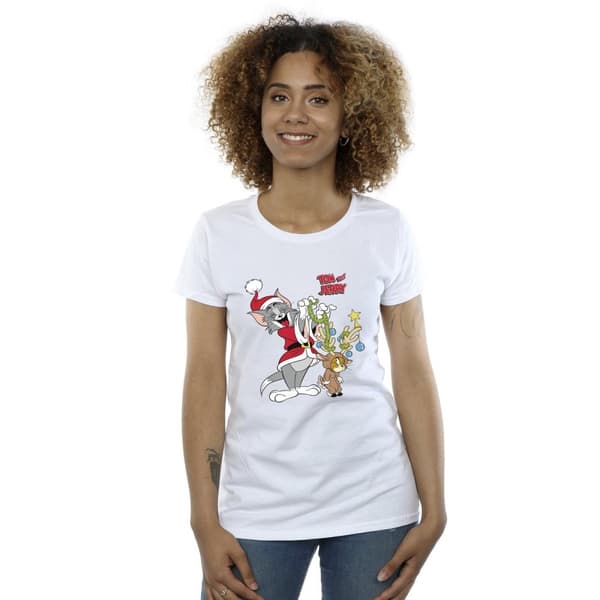 Tom & Jerry Womens/Ladies Christmas Reindeer Cotton T-Shirt