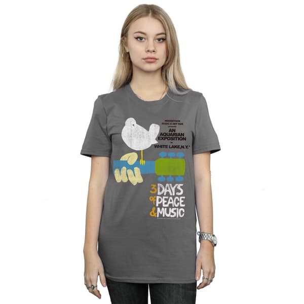 Woodstock Dam/dam Festival Poster Boyfriend T-shirt i bomull