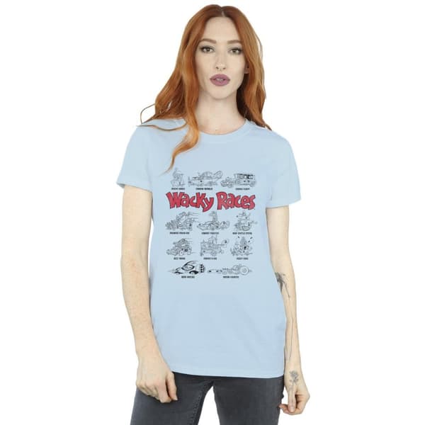 Wacky Races Dam/kvinnor Car Lineup Boyfriend T-shirt i bomull