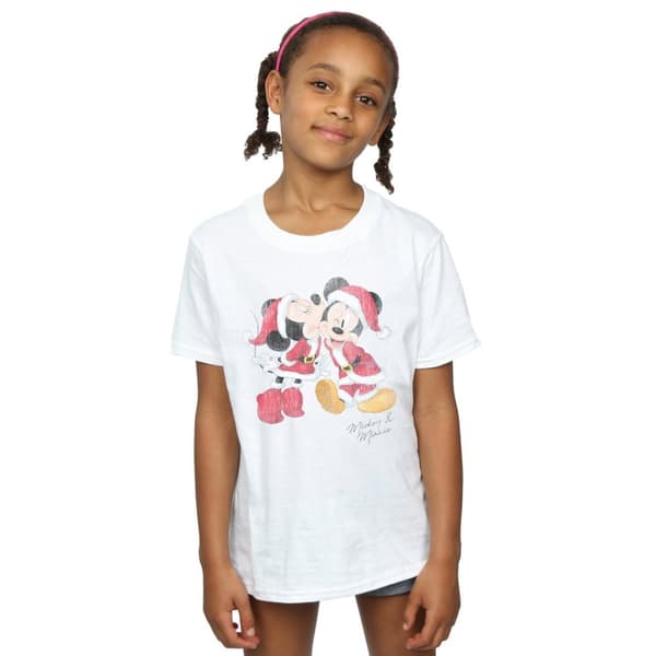 Disney Girls Mickey And Minnie Christmas Kiss Cotton T-Shirt
