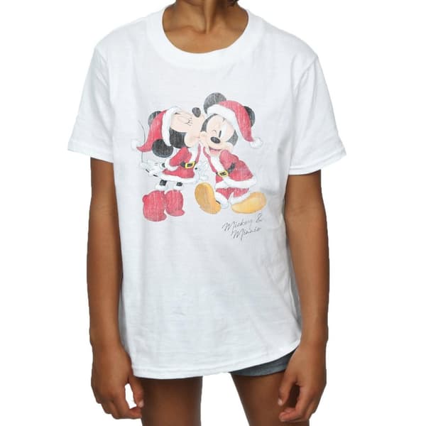 Disney Girls Mickey And Minnie Christmas Kiss Cotton T-Shirt