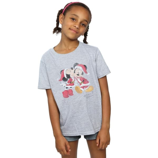 Disney Girls Mickey And Minnie Christmas Kiss Cotton T-Shirt