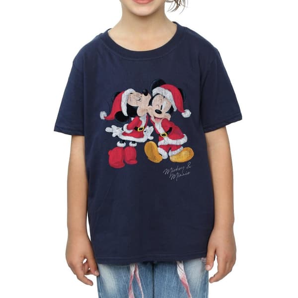 Disney Girls Mickey And Minnie Christmas Kiss Cotton T-Shirt