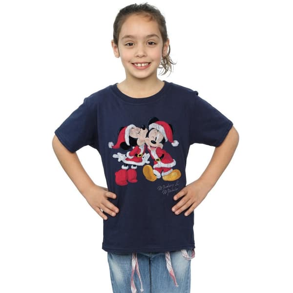 Disney Girls Mickey And Minnie Christmas Kiss Cotton T-Shirt