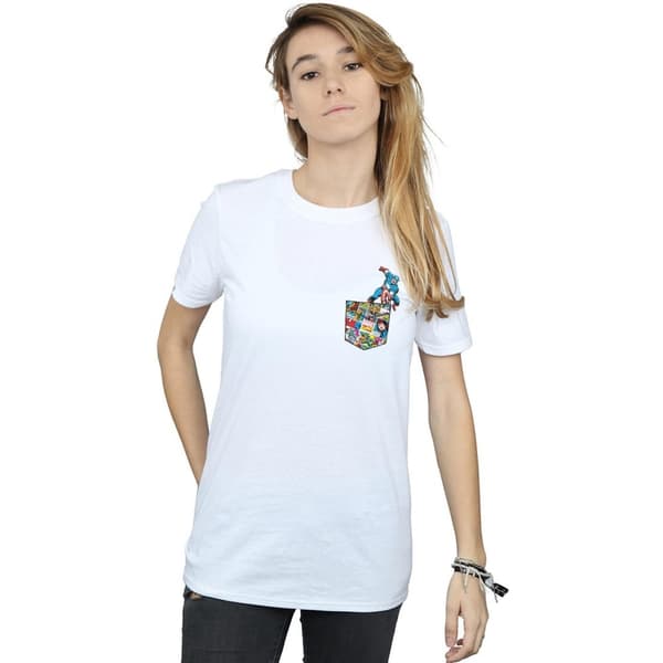 Marvel Womens/Ladies Captain America Faux Pocket Cotton Boyfriend T-Shirt