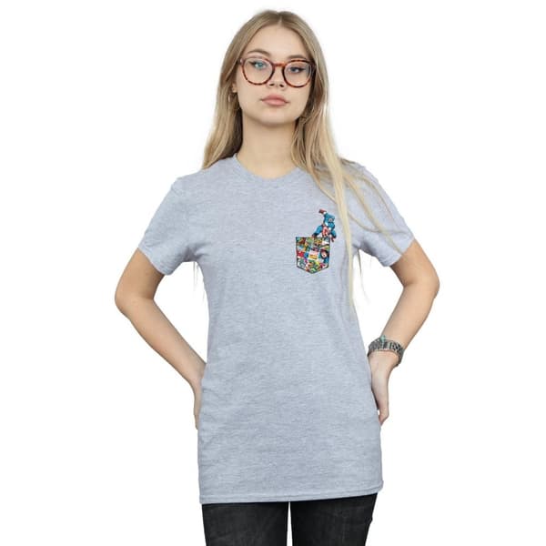 Marvel Womens/Ladies Captain America Faux Pocket Cotton Boyfriend T-Shirt