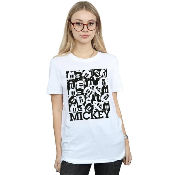 Disney Womens/Ladies Mickey Mouse Grid Cotton Boyfriend T-Shirt