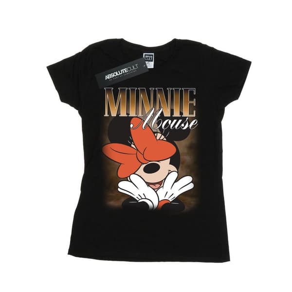 Disney Womens/Ladies Minnie Mouse Bow Montage Cotton T-Shirt Black XXL