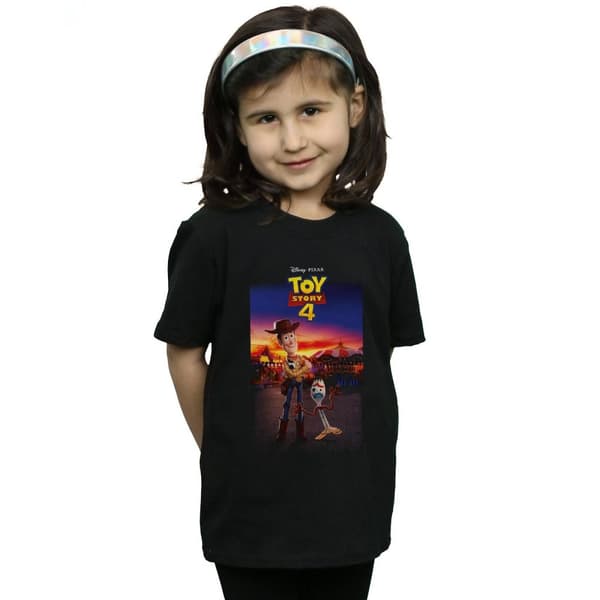 Disney T-shirt i bomull med affisch för flickor Toy Story 4 Woody och Forky