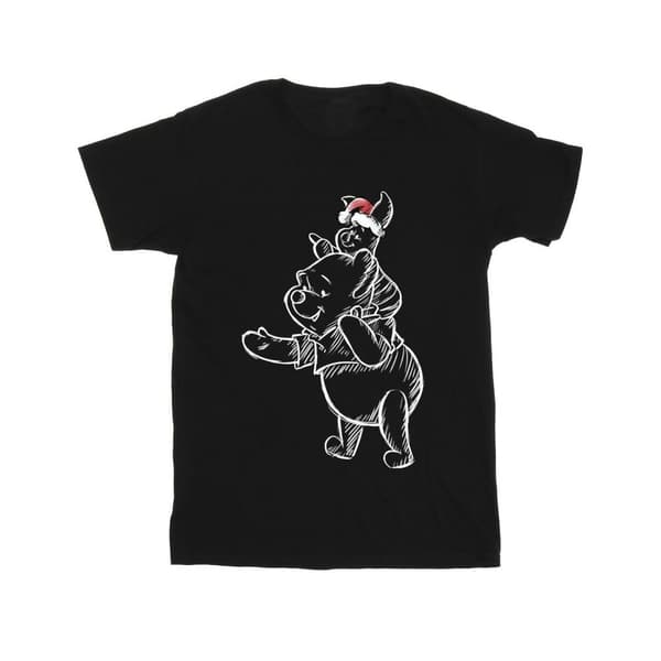 Disney T-shirt i bomull för flickor Winnie the Pooh Piglet Christmas Black 12-13 Years