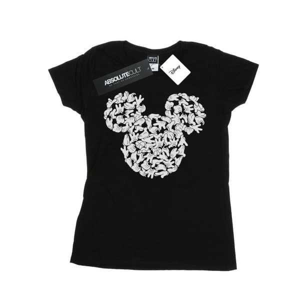 Disney Womens/Ladies Mickey Mouse Head Of Hands Cotton T-Shirt Black L