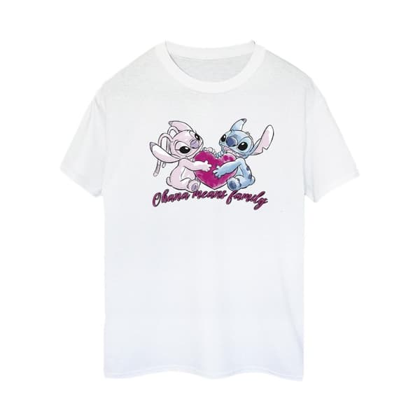Disney Womens/Ladies Lilo And Stitch Ohana Heart With Angel Cotton Boyfriend T-Shirt