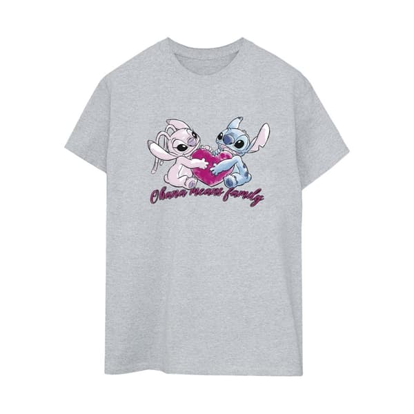 Disney Womens/Ladies Lilo And Stitch Ohana Heart With Angel Cotton Boyfriend T-Shirt