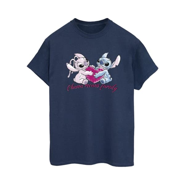 Disney Womens/Ladies Lilo And Stitch Ohana Heart With Angel Cotton Boyfriend T-Shirt