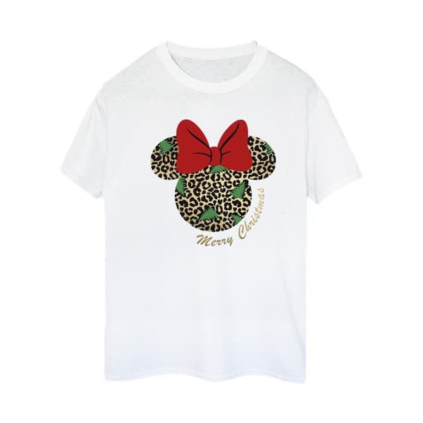 Disney Dam/Lady Minnie Mouse Leopard Christmas Boyfriend T-shirt i bomull