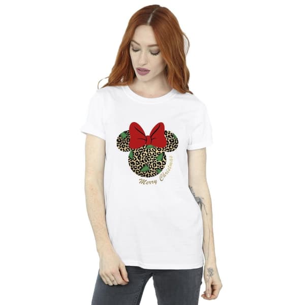 Disney Dam/Lady Minnie Mouse Leopard Christmas Boyfriend T-shirt i bomull