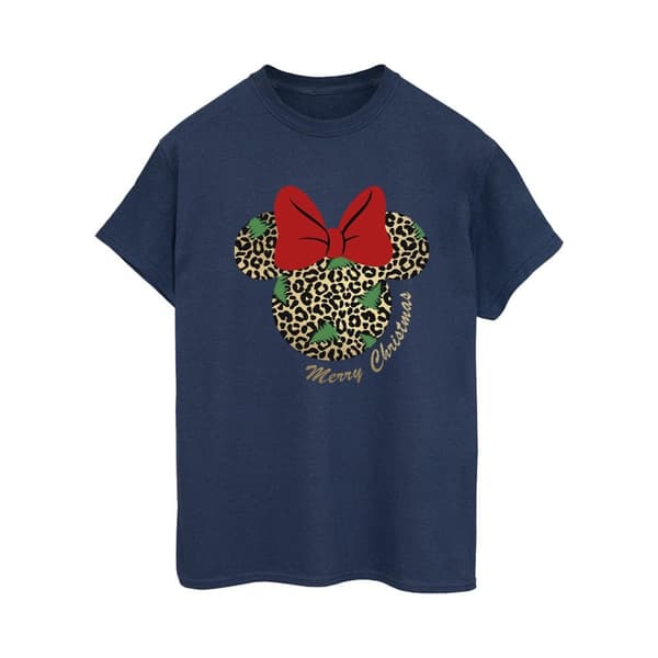 Disney Dam/Lady Minnie Mouse Leopard Christmas Boyfriend T-shirt i bomull