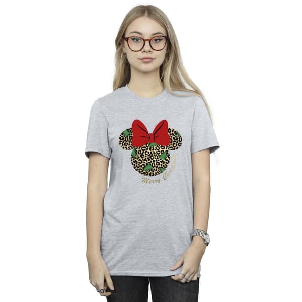 Disney Dam/Lady Minnie Mouse Leopard Christmas Boyfriend T-shirt i bomull
