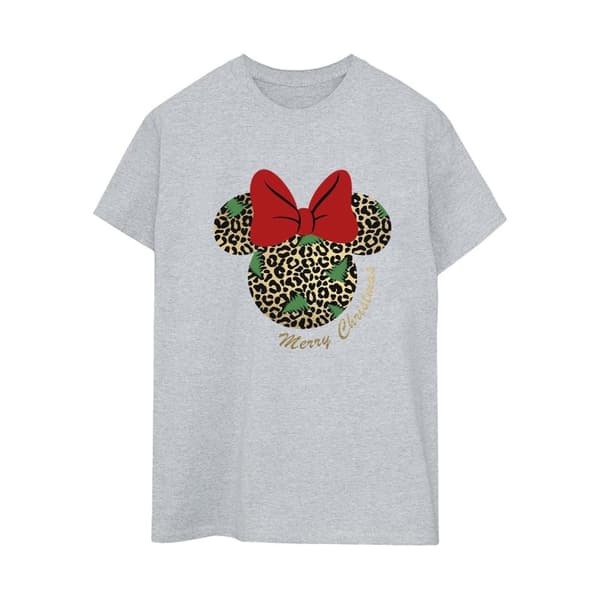 Disney Dam/Lady Minnie Mouse Leopard Christmas Boyfriend T-shirt i bomull