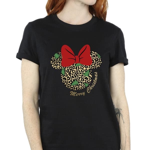 Disney Dam/Lady Minnie Mouse Leopard Christmas Boyfriend T-shirt i bomull