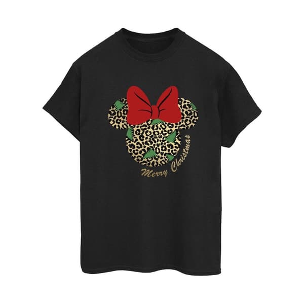 Disney Dam/Lady Minnie Mouse Leopard Christmas Boyfriend T-shirt i bomull