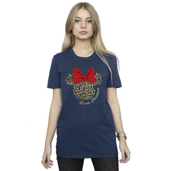 Disney Dam/Lady Minnie Mouse Leopard Christmas Boyfriend T-shirt i bomull