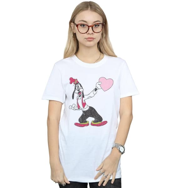 Disney Womens/Ladies Goofy Love Heart Cotton Boyfriend T-Shirt