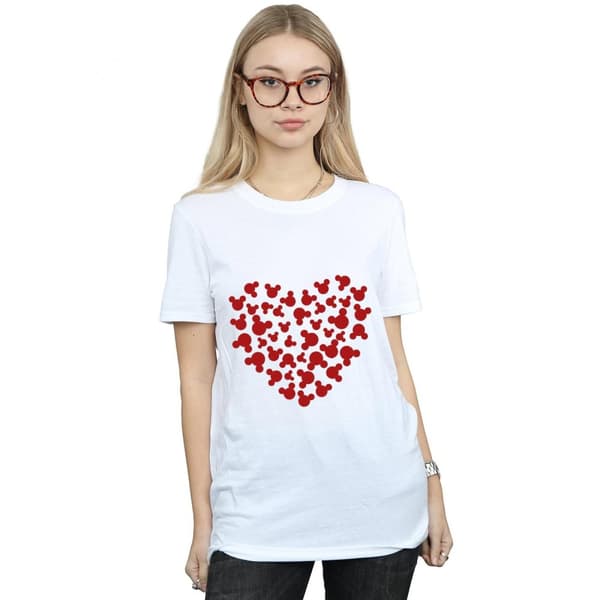 Disney Dam/Tjej Musse Pigg Hjärta Silhuett Bomull Boyfriend T-shirt