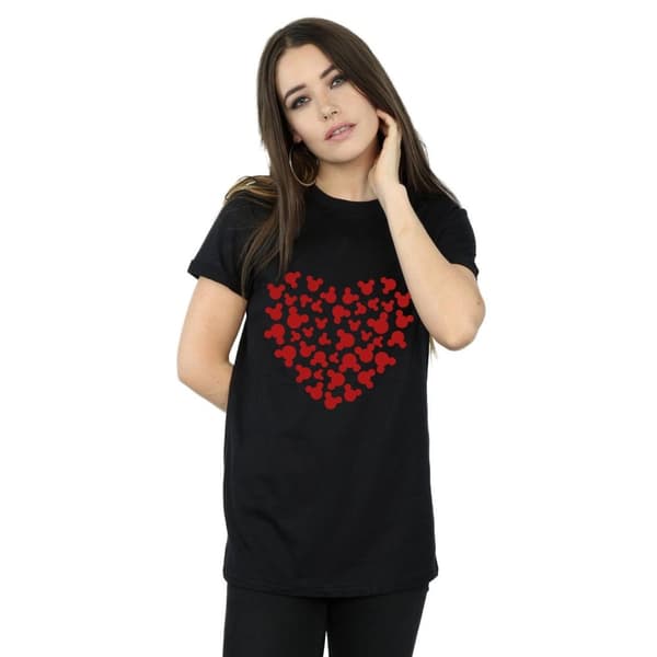 Disney Dam/Tjej Musse Pigg Hjärta Silhuett Bomull Boyfriend T-shirt