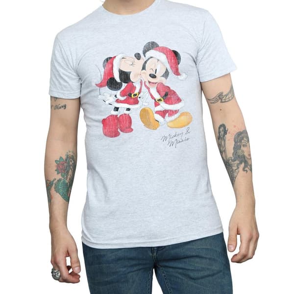 Disney Mens Mickey And Minnie Christmas Kiss T-Shirt