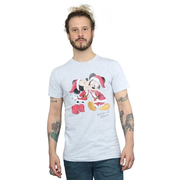 Disney Mens Mickey And Minnie Christmas Kiss T-Shirt